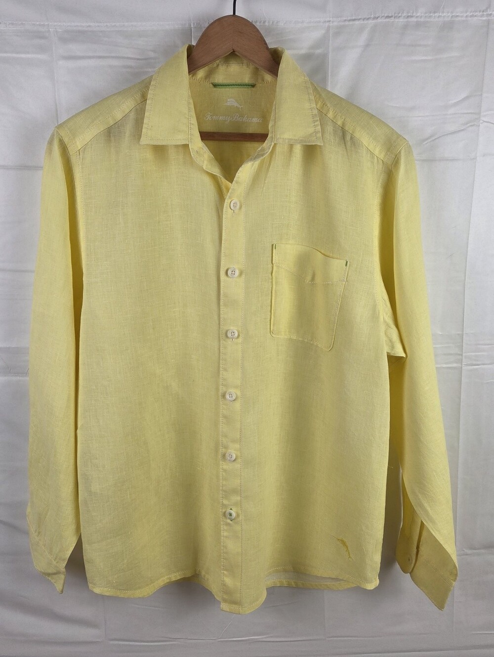 Tommy Bahama 100% Linen Shirt Mens Medium Yellow Button Up Solid Relaxed Fit